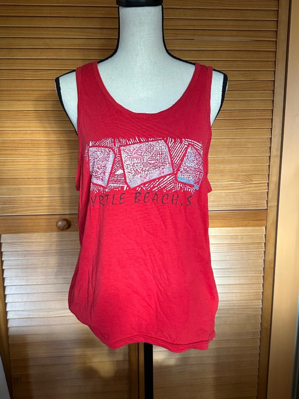 Vintage 80s Myrtle Beach Tank Top: Soft Thin Red Graphic Tee